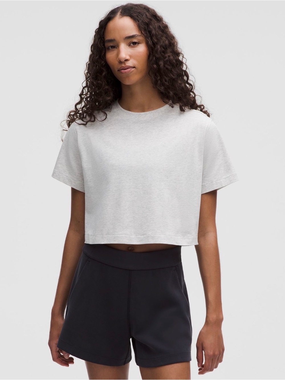 Lululemon All Yours Organic Cotton-Blend Cropped T-Shirt Heathered Light Grey M